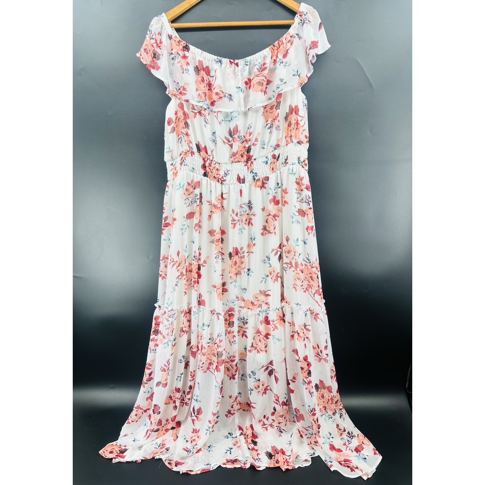 Lane Bryant Floral Off Shoulder Maxi Dress Pink White Plus 18 Cottagecore AB09 - Picture 2 of 10